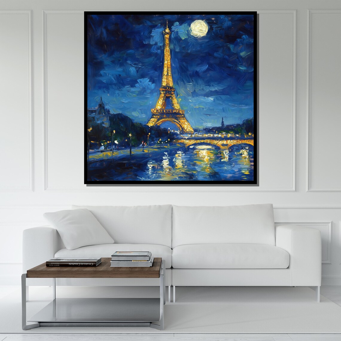Eiffel Tower At Night With Moon Impressionist Paris Travel Poster - Image 5