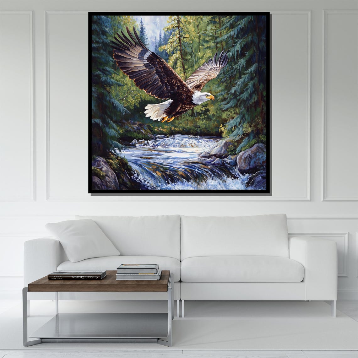 Bald Eagle Forest River Soaring Wildlife Mountain Stream Wall Art - Image 5