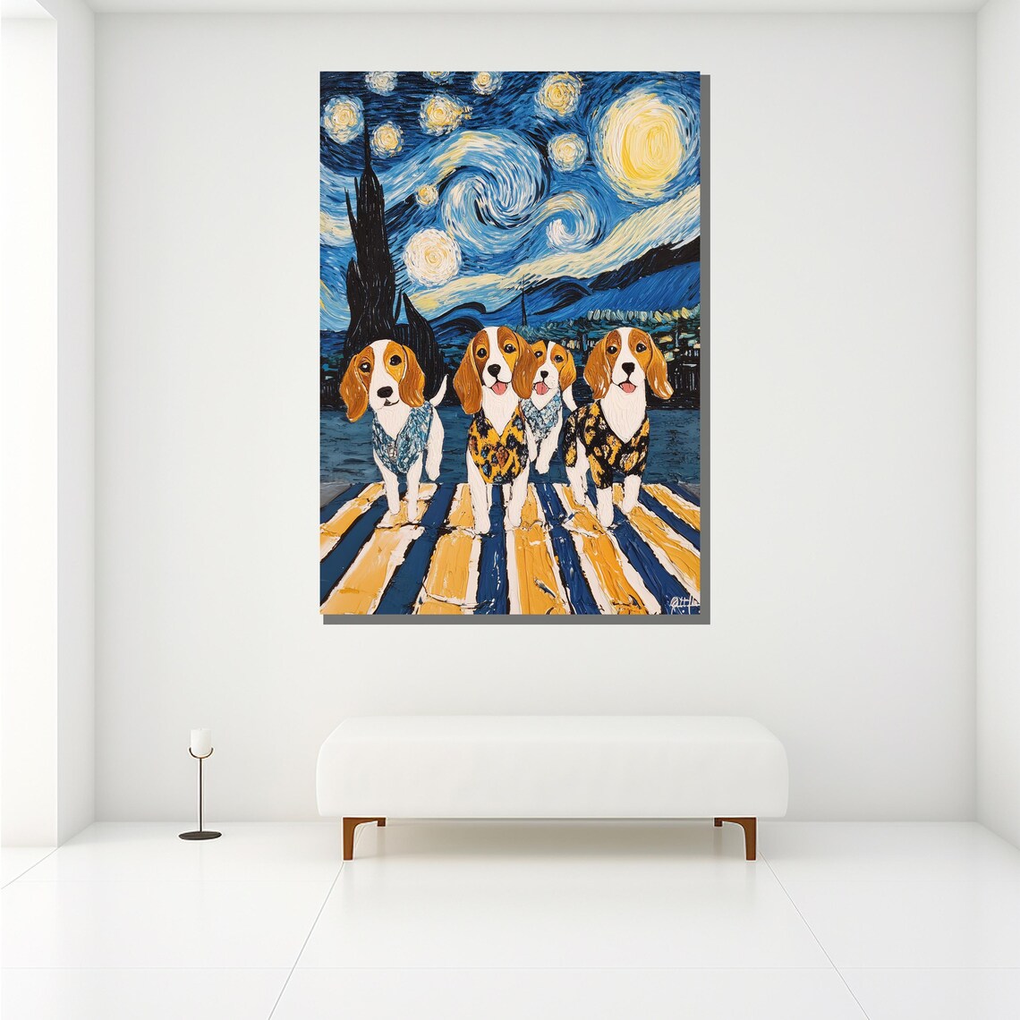 Beagle Puppies Starry Night Inspired Painting Colorful Dog Poster - Image 2