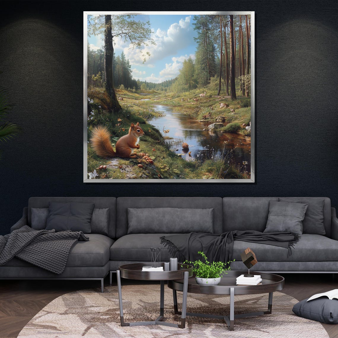 Red Squirrel Forest Stream Nuts Charming Woodland Art Poster - Image 4