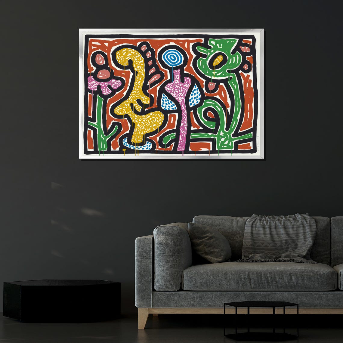 Keith Haring Style Colorful Abstract Flowers Modern Pop Art Poster - Image 4