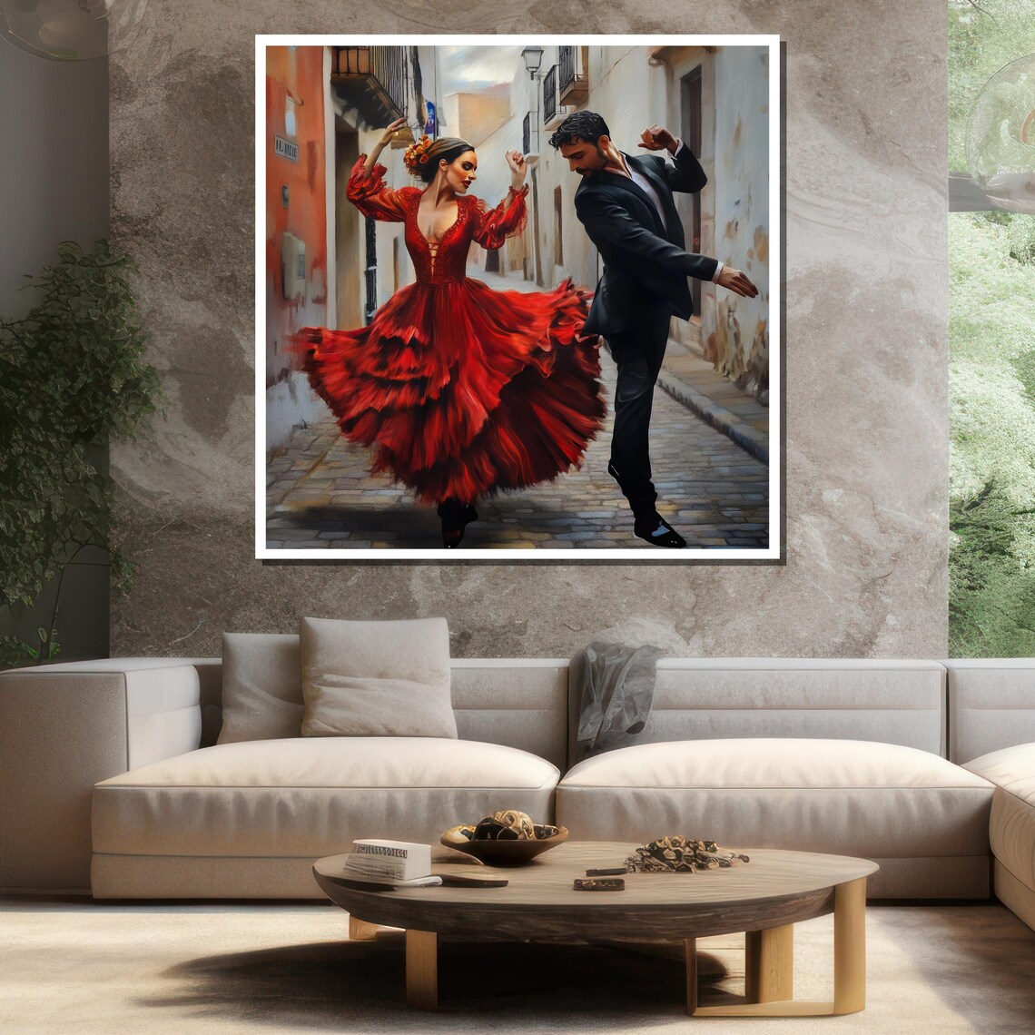 Passionate Flamenco Couple Dancing In Spanish Street Red Dress Poster - Image 3
