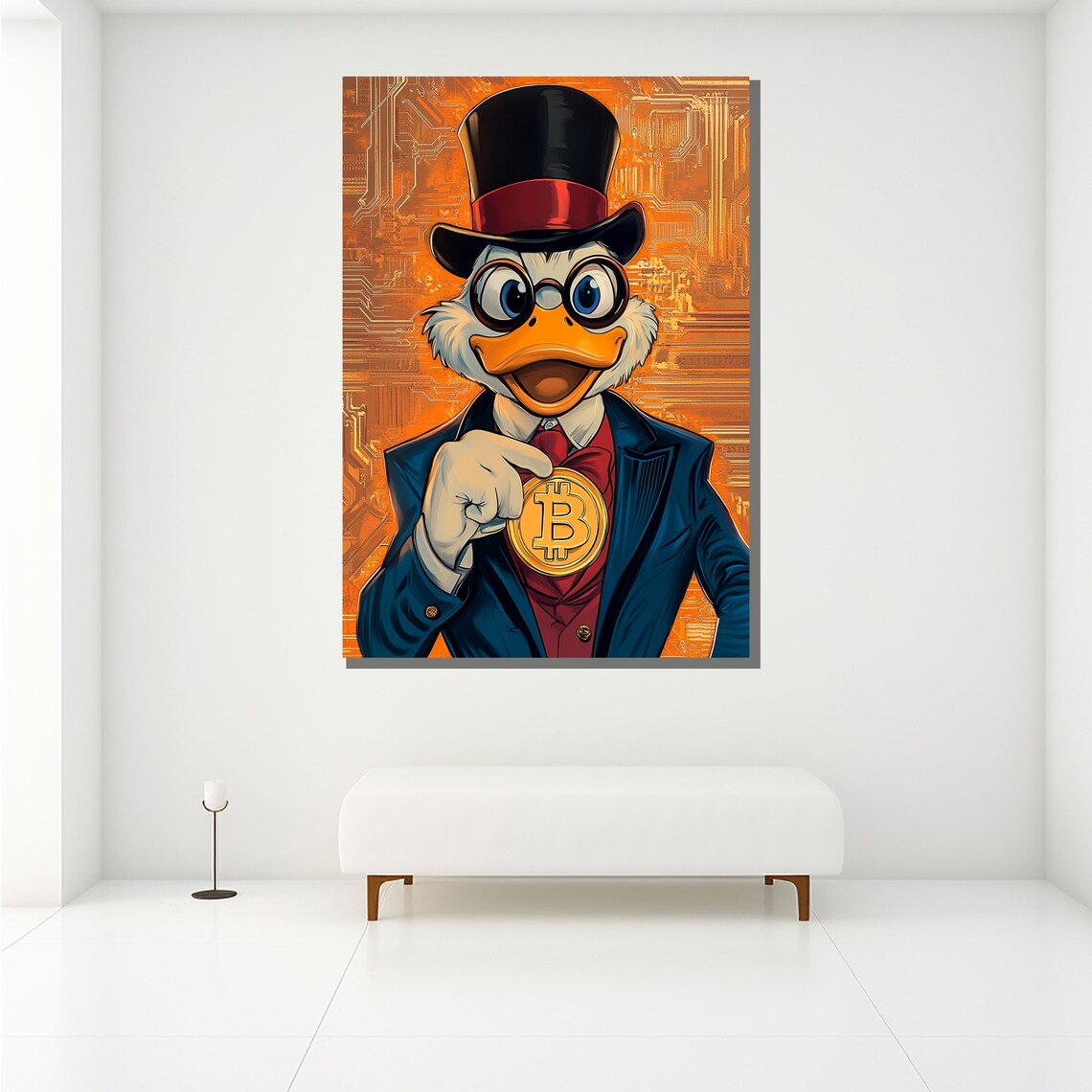 Scrooge McDuck Bitcoin Top Hat Gentleman Cartoon Crypto Pop Art Poster - Image 2