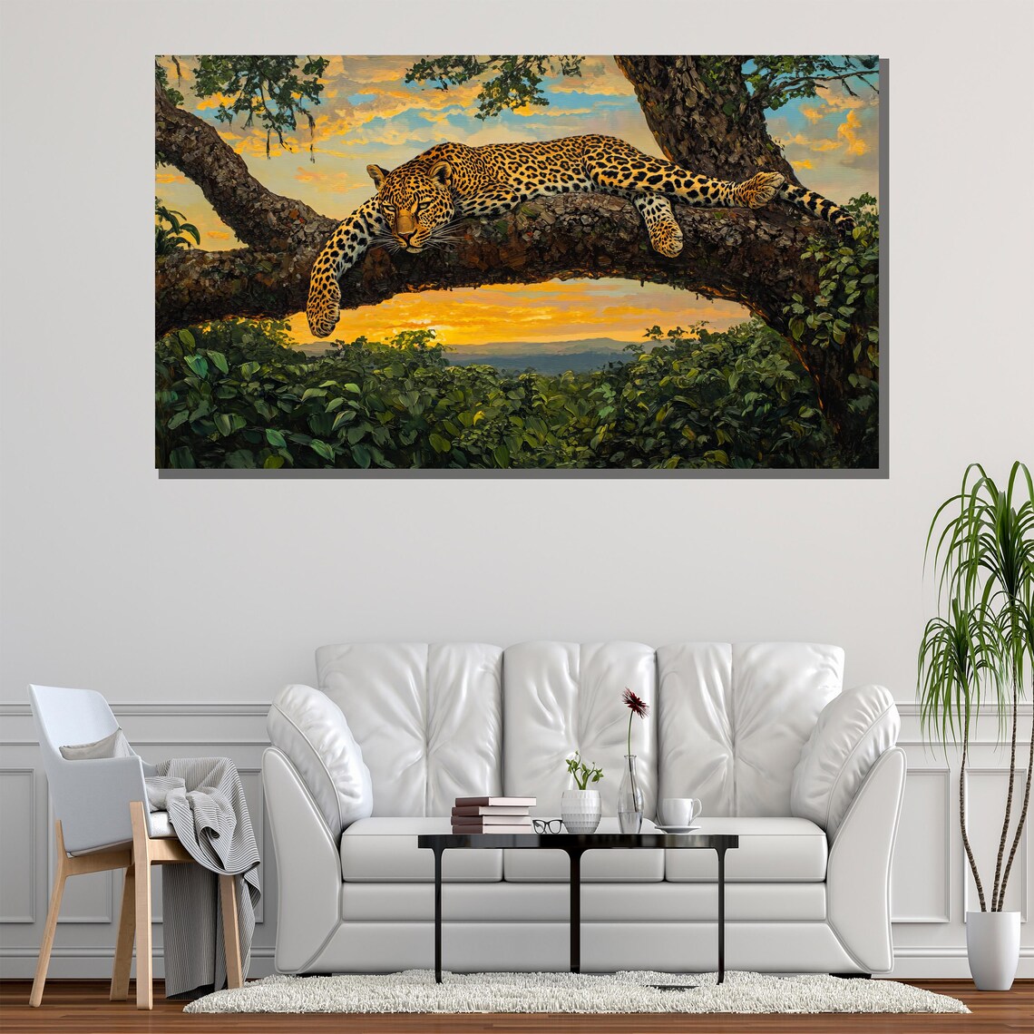 Leopard Resting On Tree Branch Golden Sunset Savannah Wildlife Poster - Image 2