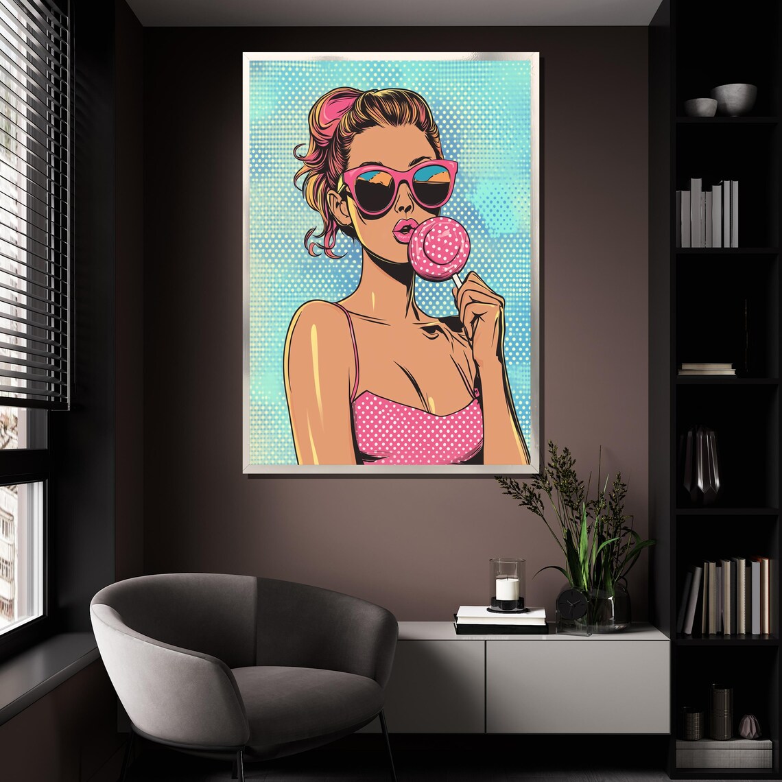 Pop Art Woman Pink Sunglasses Lollipop Retro Colorful Wall Art Poster - Image 4