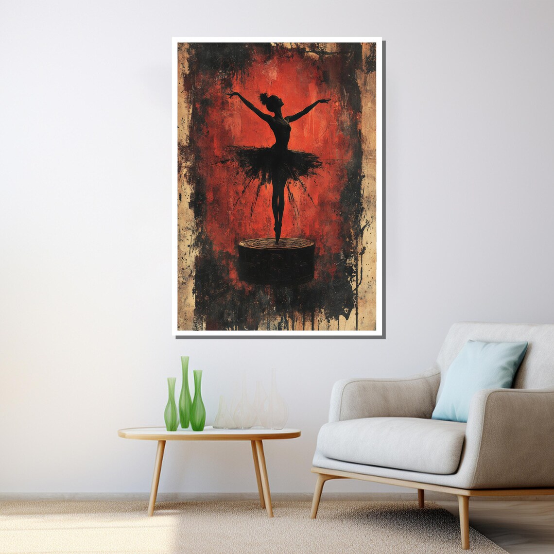 Dark Ballerina Music Box Silhouette On Red Grunge Background Poster - Image 3