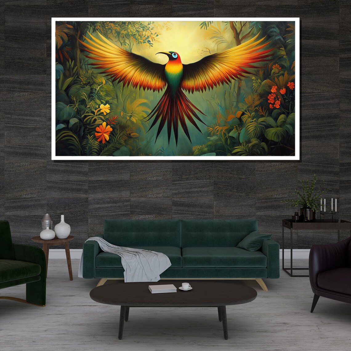 Vibrant Tropical Bird Wings Spread Jungle Painting Colorful Wall Art - Image 3