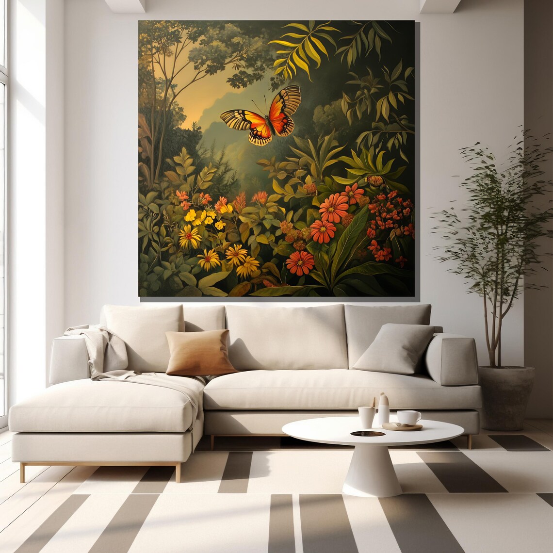 Monarch Butterfly Tropical Flowers Lush Garden Nature Poster - Image 2