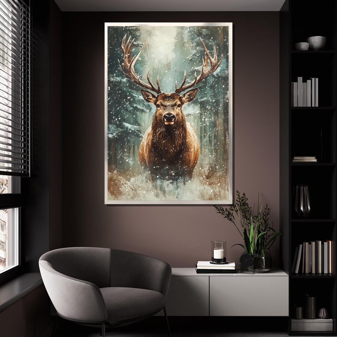 Majestic Deer Painting, Winter Forest Wall Art Print - Image 4