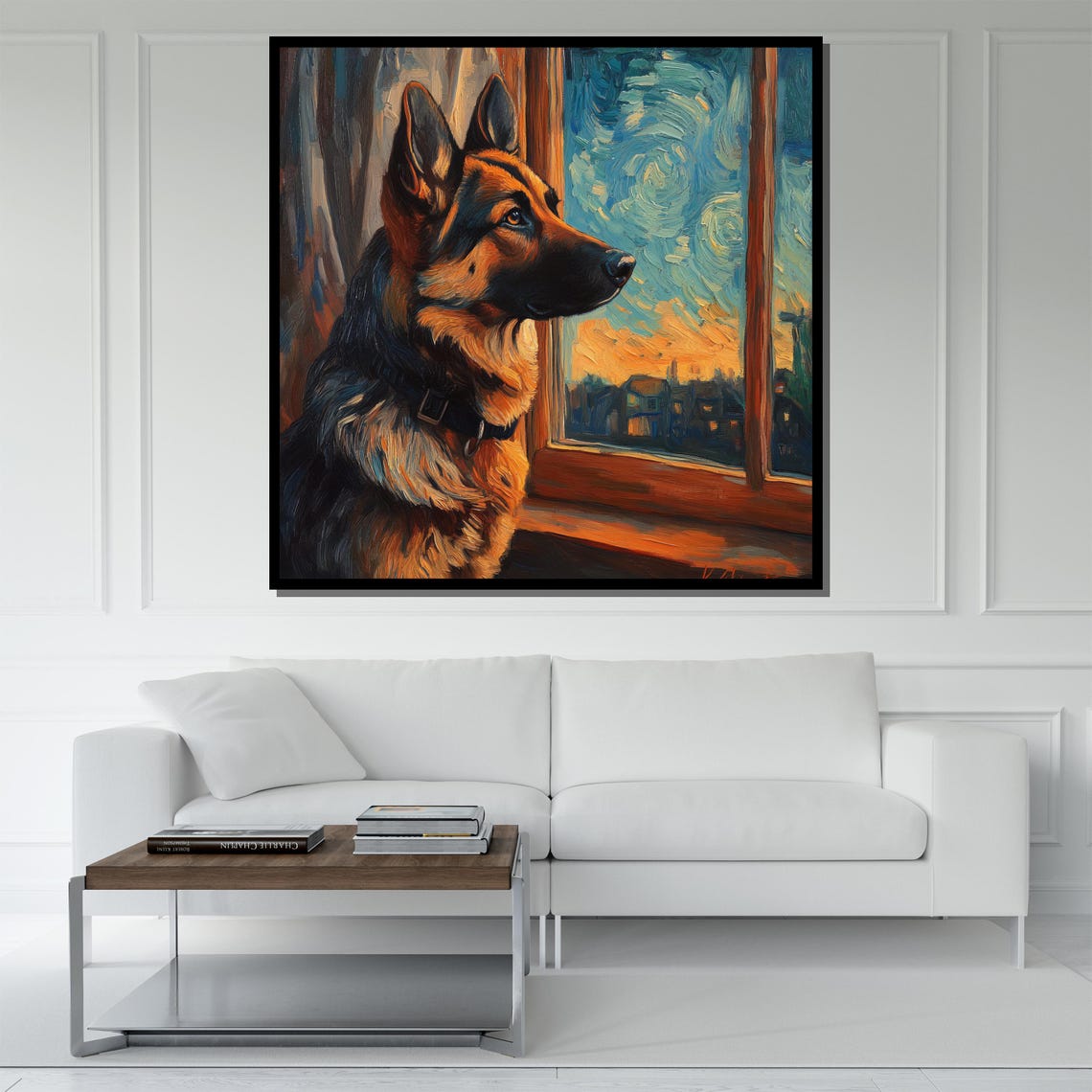 German Shepherd Starry Night Style Window Loyal Dog Art Poster - Image 5