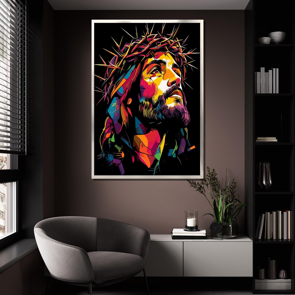 Colorful Pop Art Jesus Crown Of Thorns Modern Portrait Wall Poster - Image 4