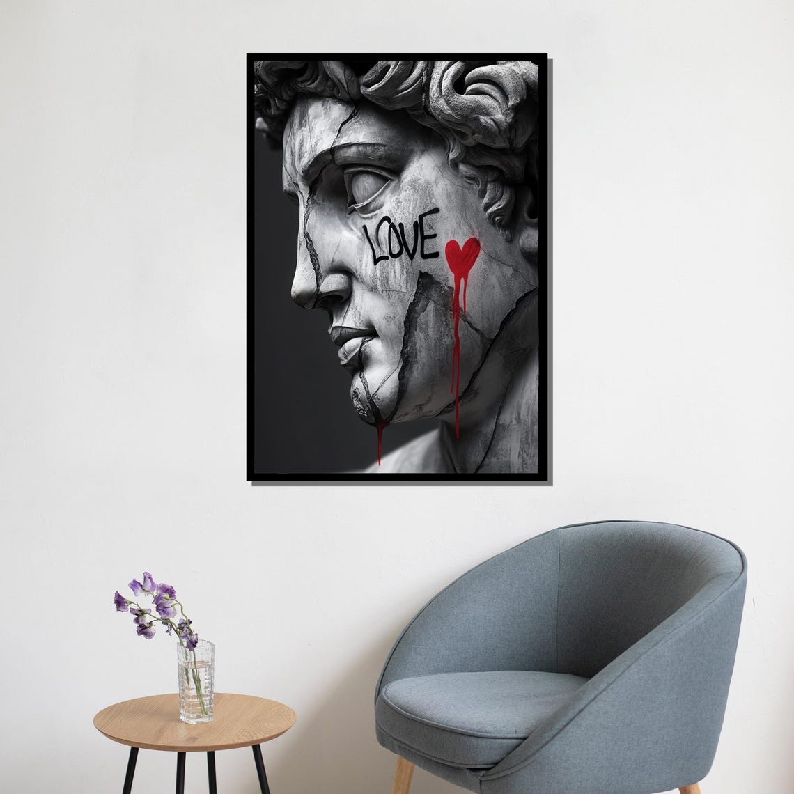 Classical Statue Head Love Graffiti Red Heart Urban Modern Art Poster - Image 5
