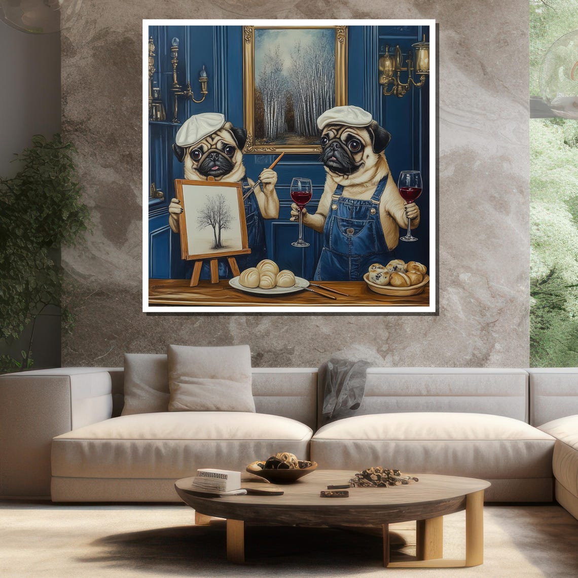 Pug Chef Painters Wine Croissants Funny Kitchen Dog Art Poster - Image 3