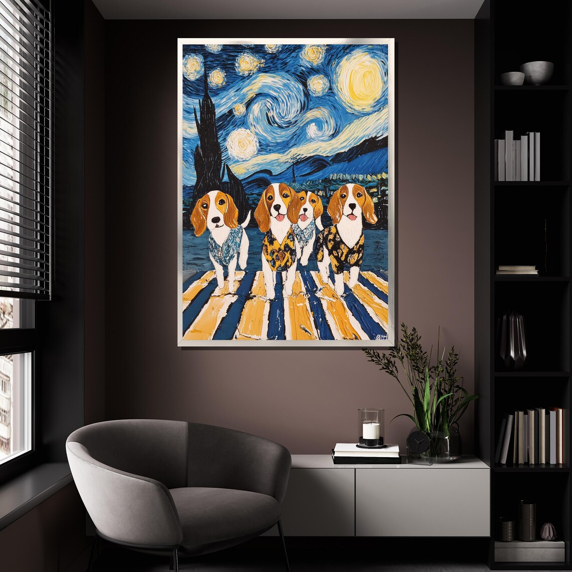Beagle Puppies Starry Night Inspired Painting Colorful Dog Poster - Image 4