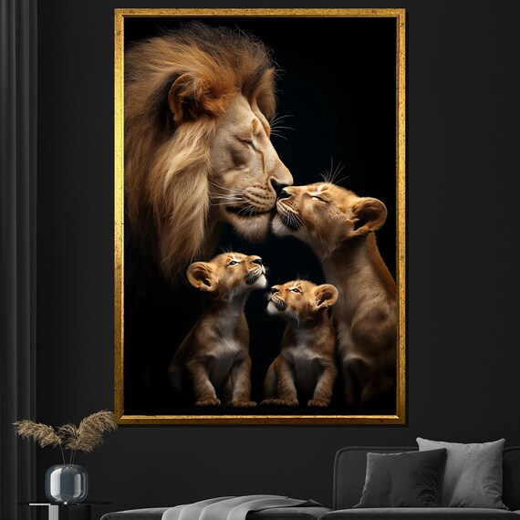 Lion Family Tender Father Cubs Heartwarming Wildlife Wall Art