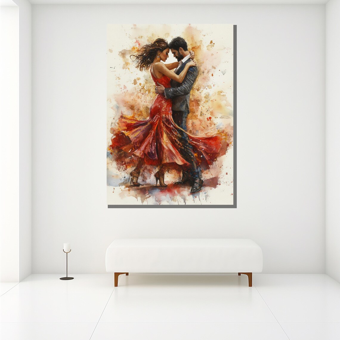 Watercolor Dancing Couple Romantic Red Dress Splash Passion Art Poster - Image 2