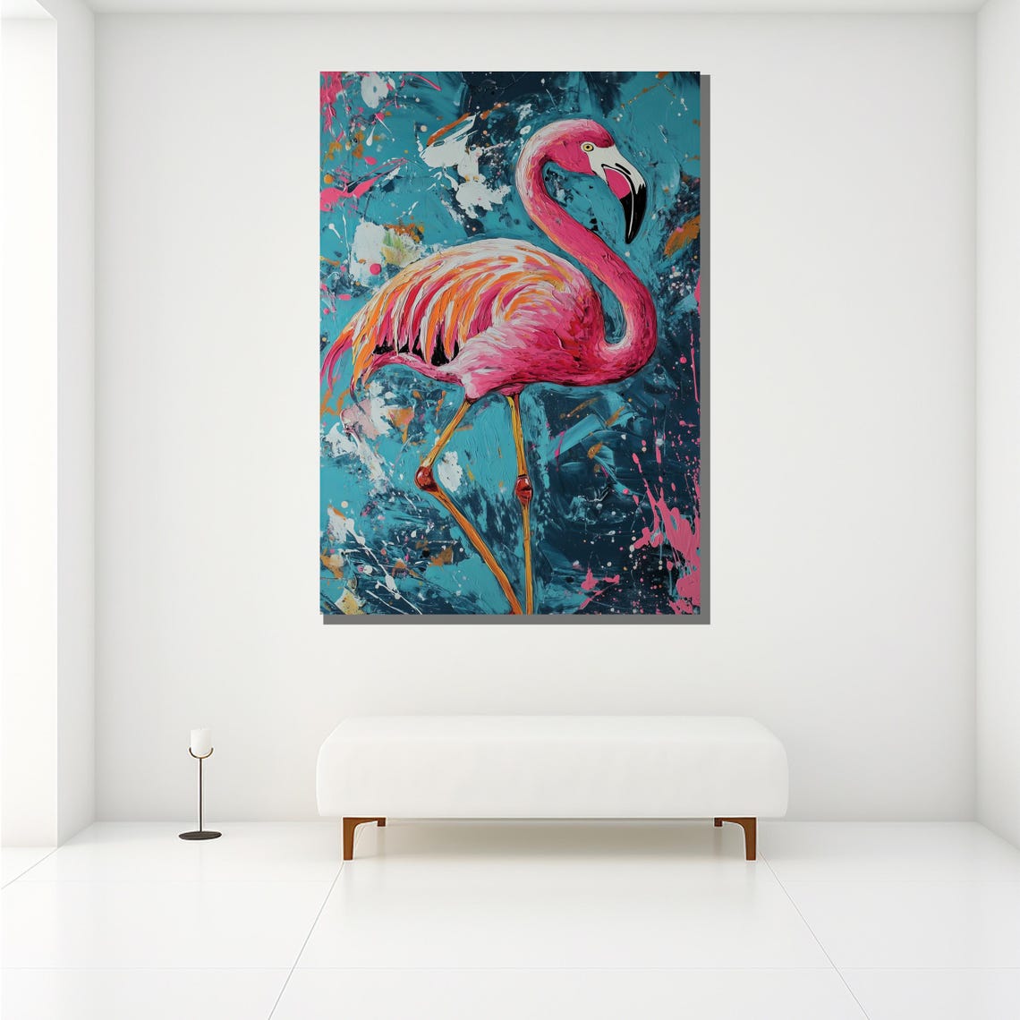 Abstract Pink Flamingo Turquoise Splash Modern Bird Art Poster - Image 2