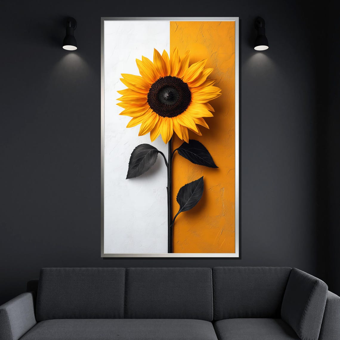 Sunflower On Split White And Yellow Background Modern Art Poster - Image 4