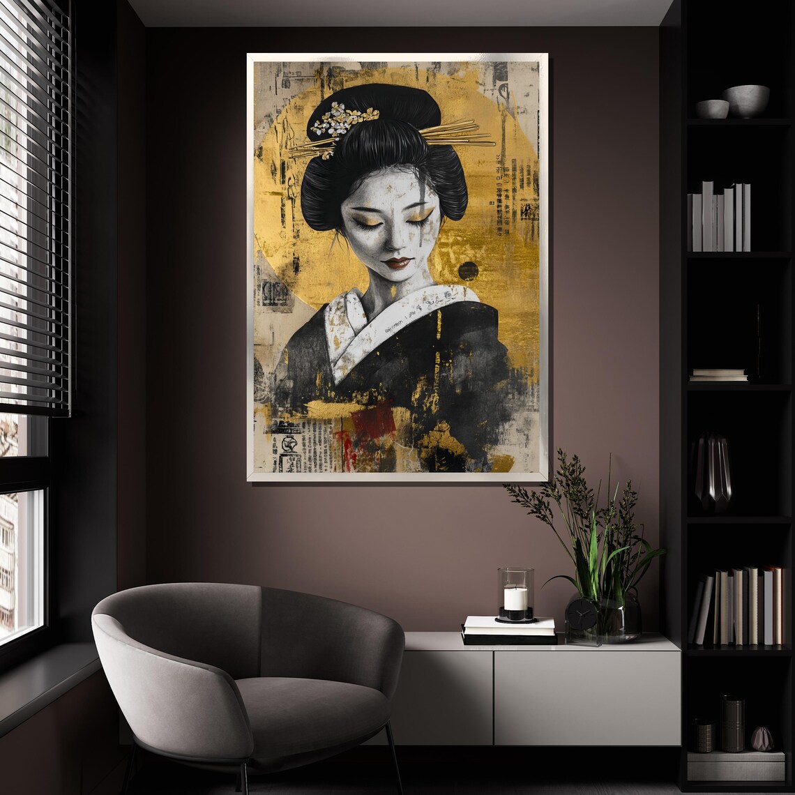 Golden Geisha Black Gold Ink Painting Elegant Japanese Art Poster - Image 4