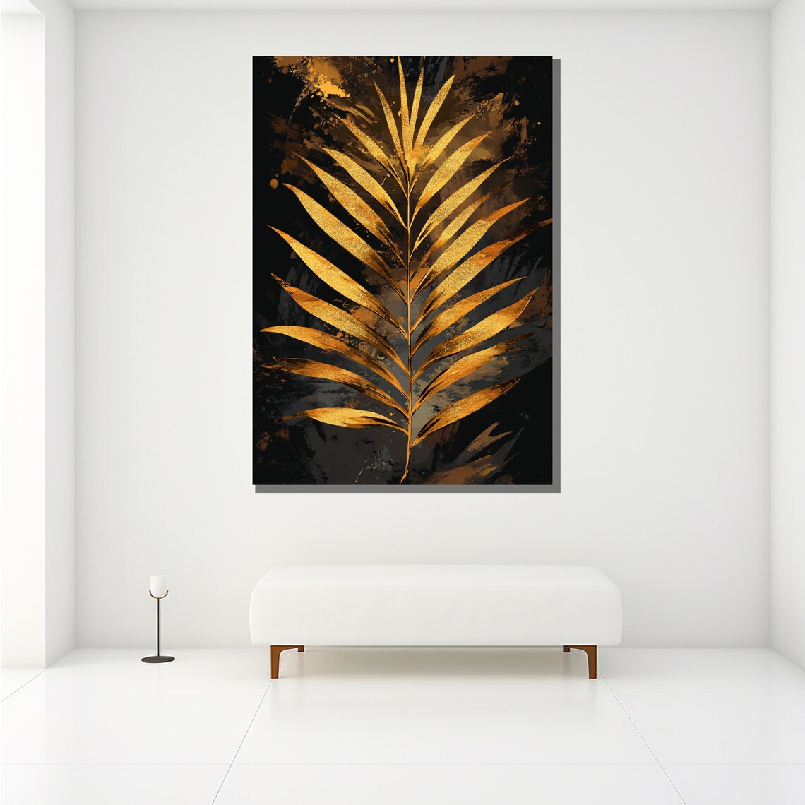 Golden Palm Frond On Dark Textured Background Abstract Art Poster - Image 2