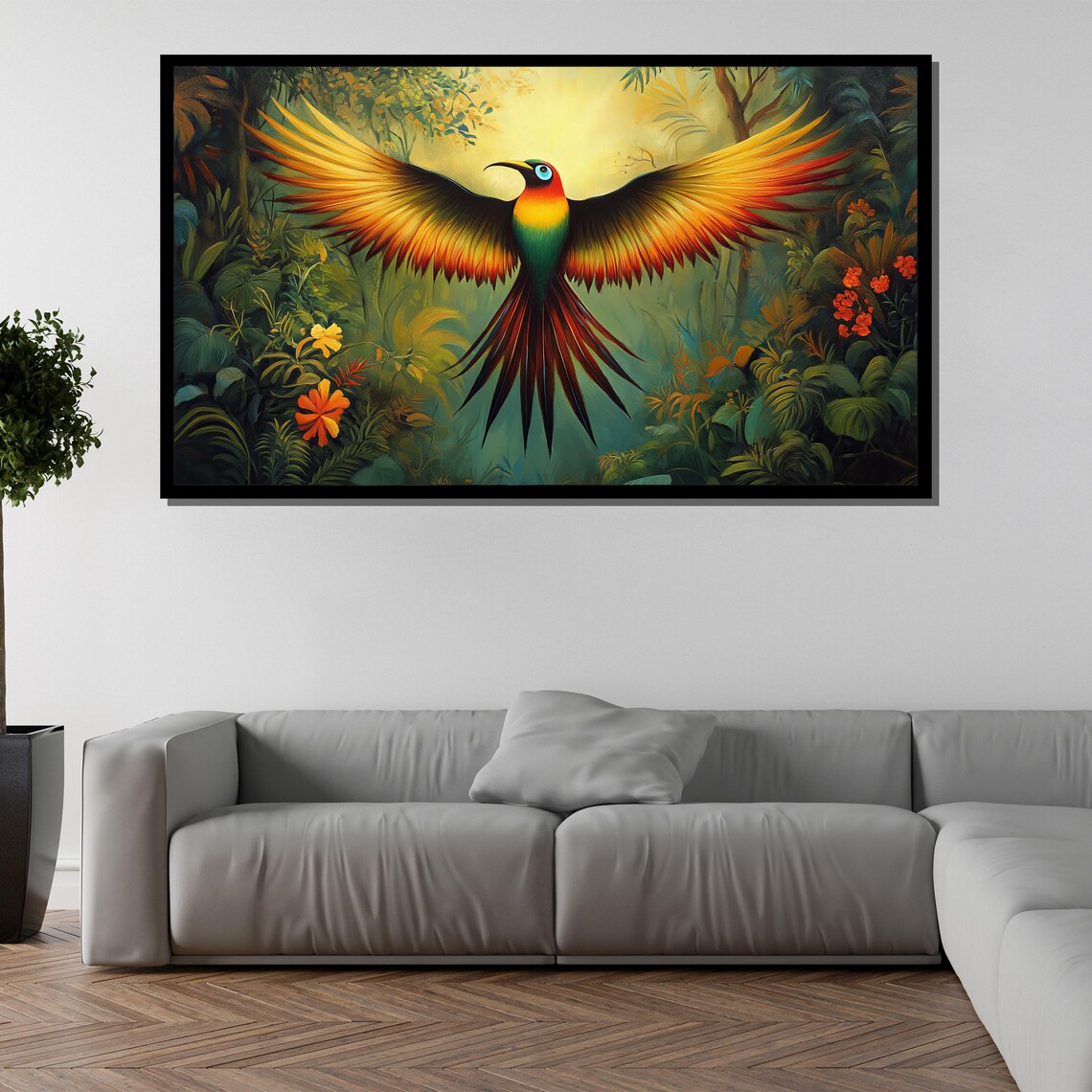 Vibrant Tropical Bird Wings Spread Jungle Painting Colorful Wall Art - Image 5