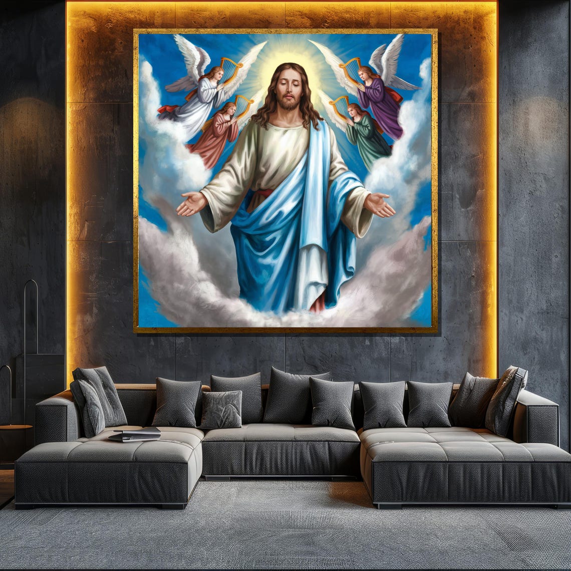 Jesus Ascension Angels Harps Heavenly Clouds Christian Art Wall Poster