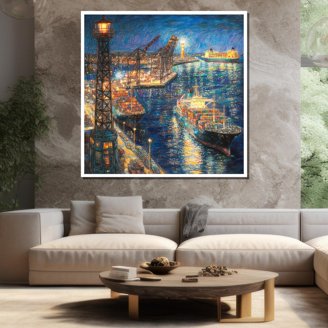 Night Port Painting Harbor Scene Wall Art For Nautical Home Decor And Maritime Lovers Gift - Image 3