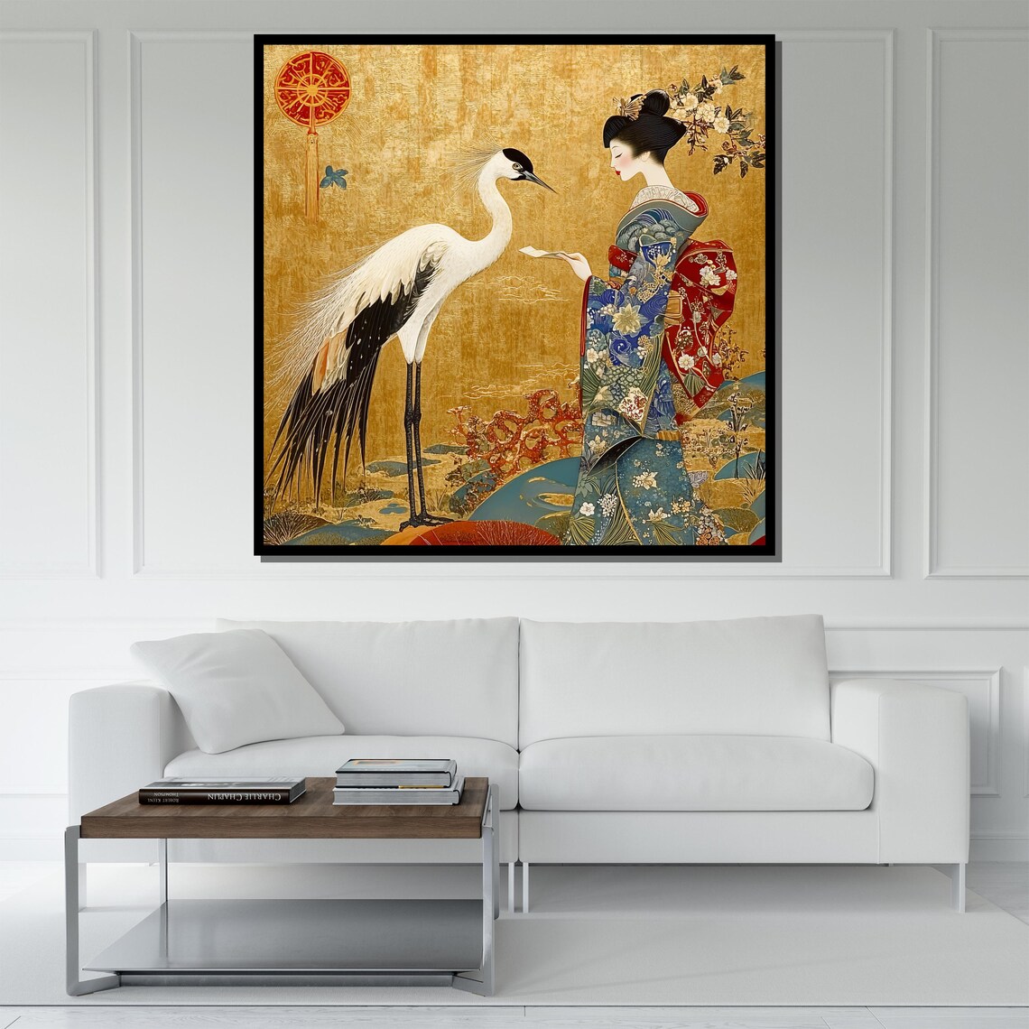 Japanese Crane and Geisha Art Print, Asian Inspired - Image 5