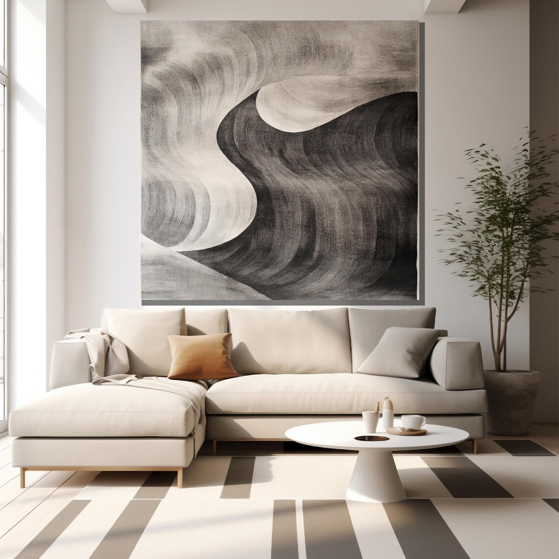 Black White Fluid Wave Swirl Monochrome Modern Elegant Art Print - Image 2