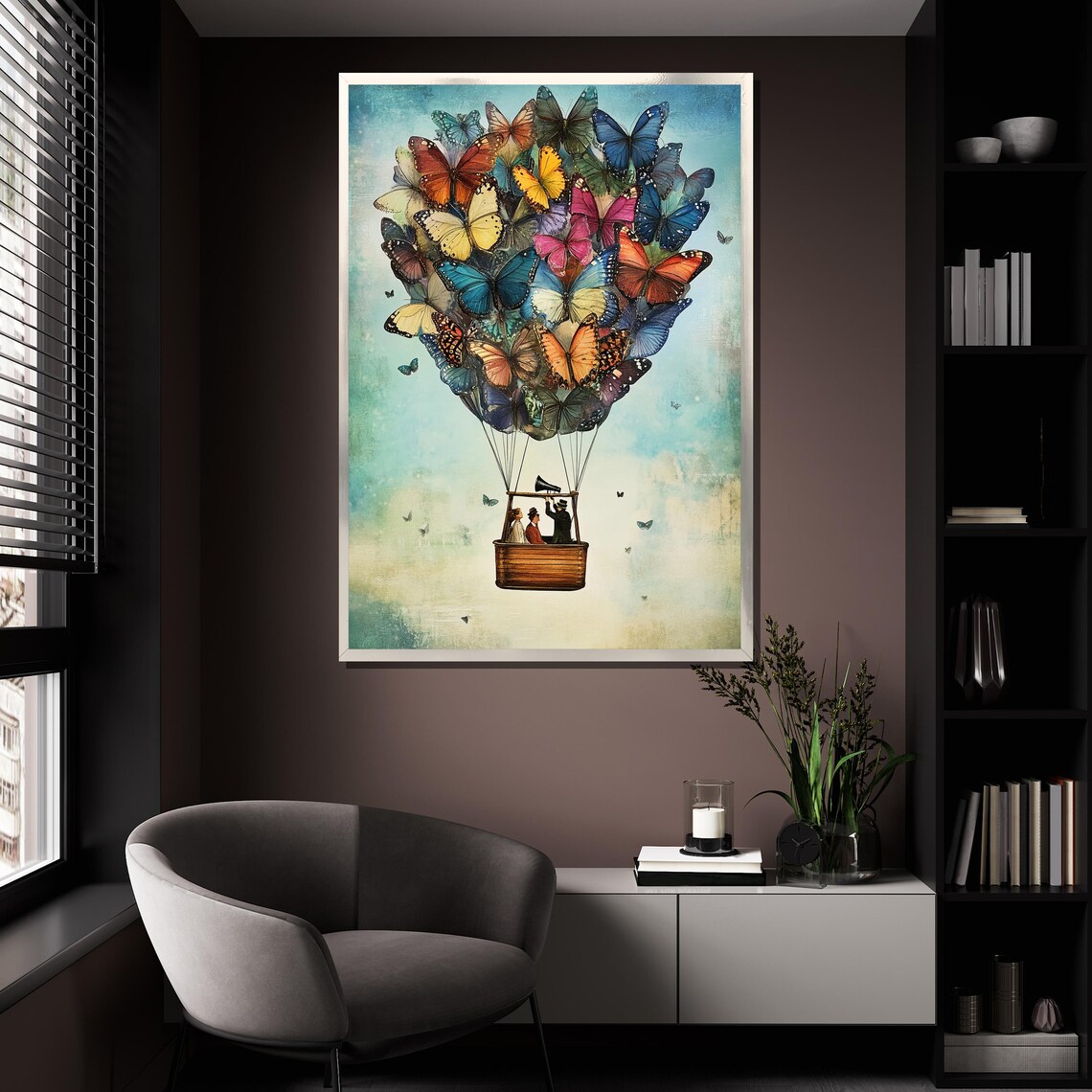 Butterfly Hot Air Balloon With Travelers Whimsical Art Poster - Image 4