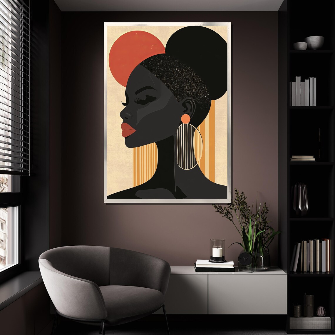 Abstract African Woman Silhouette Red Sun Minimalist Modern Art Poster - Image 4