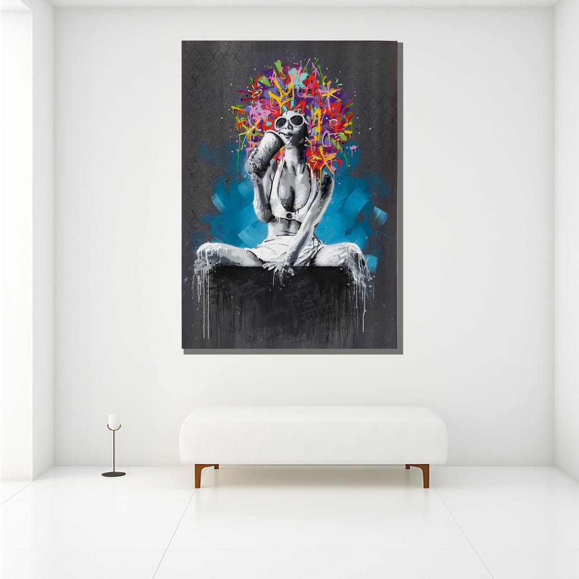 Graffiti Style Woman Art Bold Abstract Wall Art With Blue And Vibrant Colors For Home Or Gift - Image 2