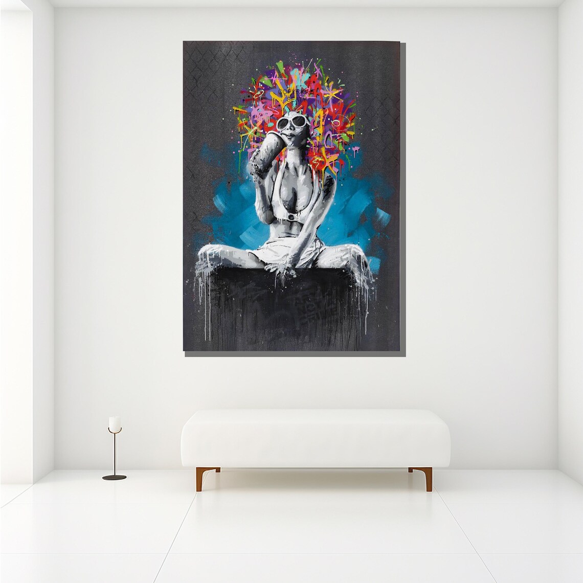 Woman Graffiti Hair Pop Art Painting Blue Colorful Street Style Abstract Wall Art Poster - Image 2