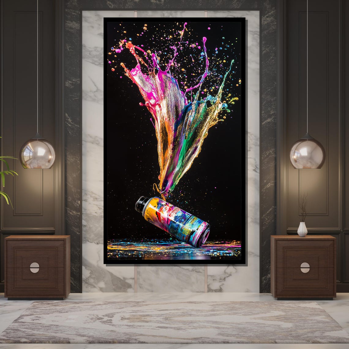 Color Splash Spray Can Vibrant Paint Explosion Black Art Wall Poster - Image 5