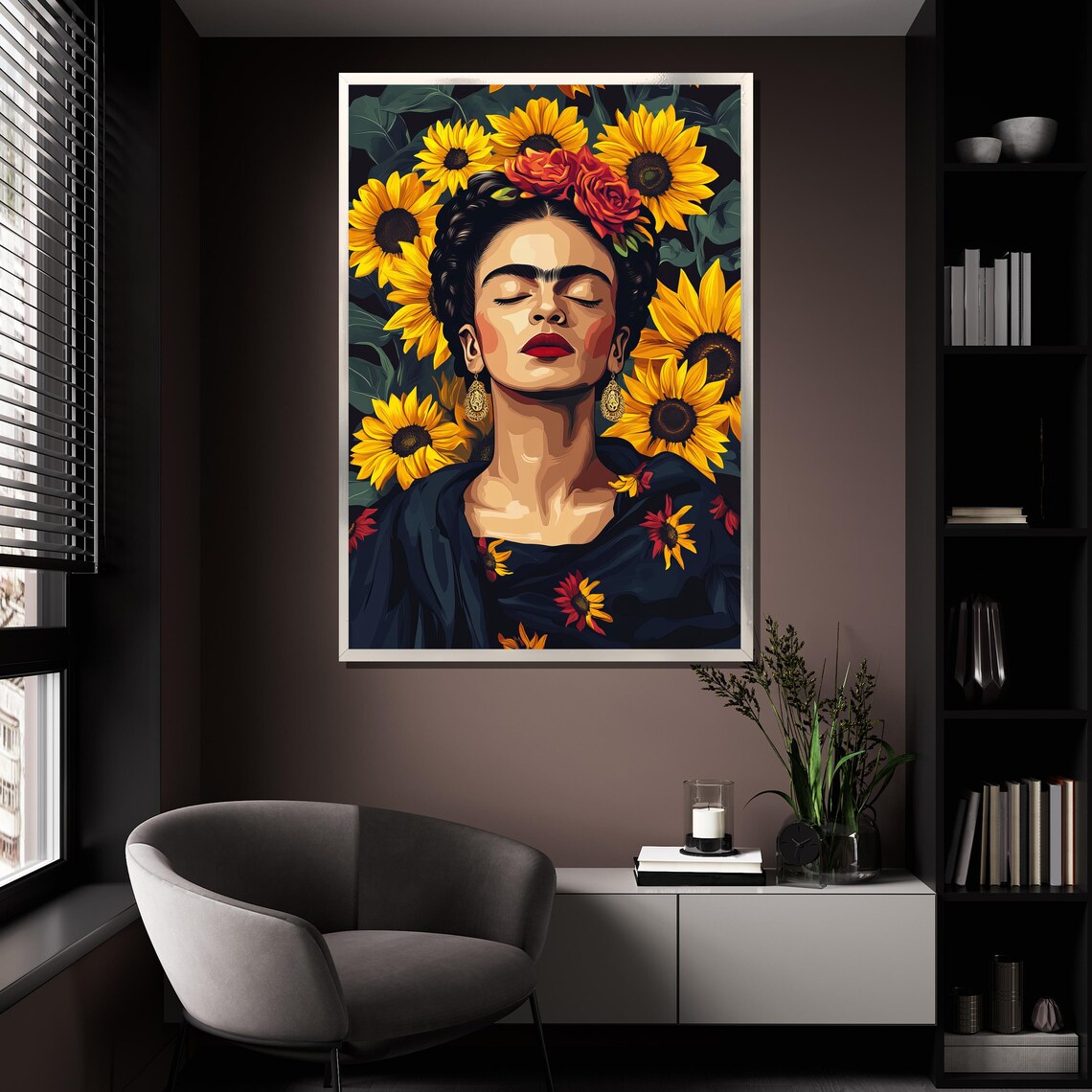 Frida Kahlo Sunflower Portrait Colorful Mexican Artist Floral Wall Art - Image 4