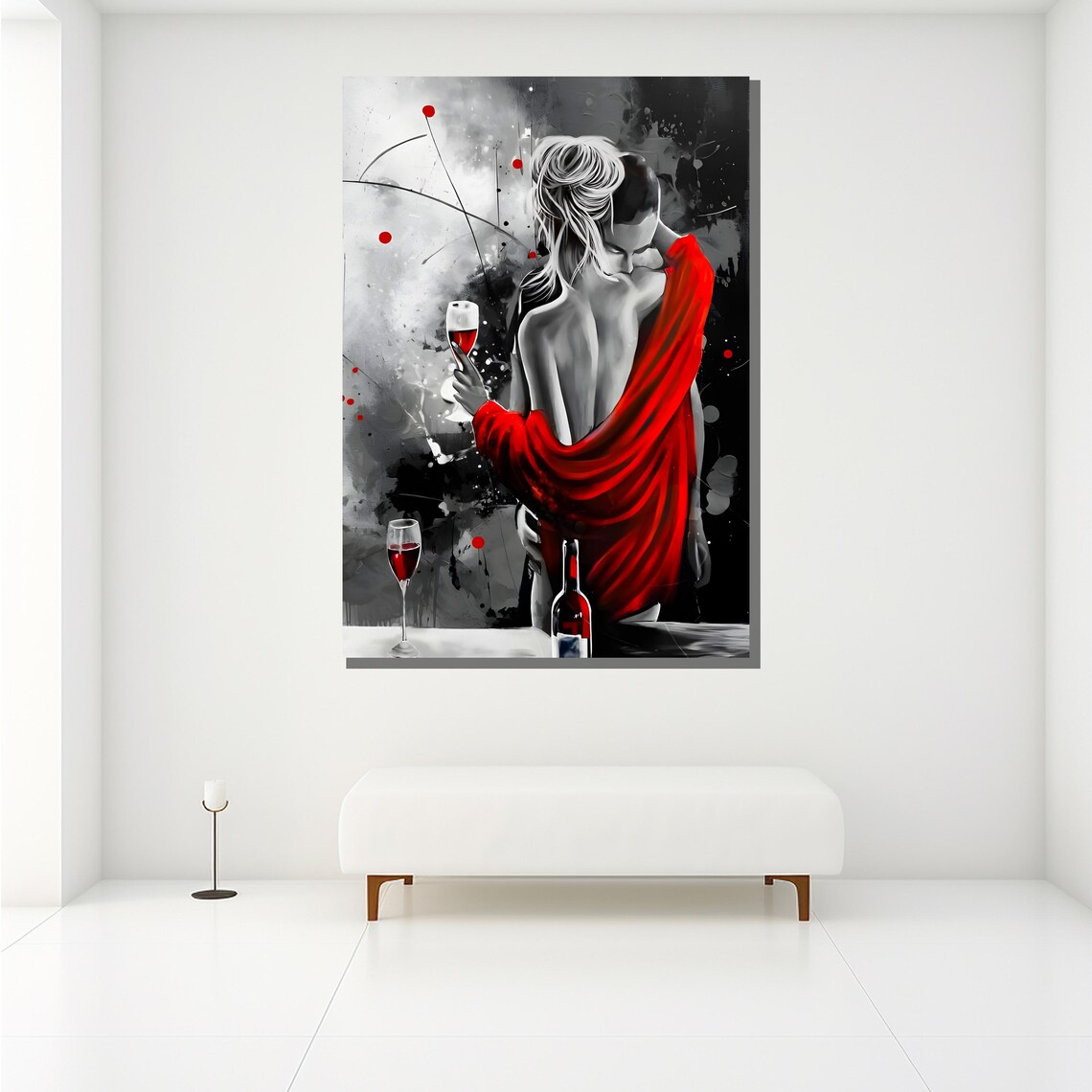 Red Black Abstract Couple Wine Glasses Passionate Painting Wall Poster - Image 2