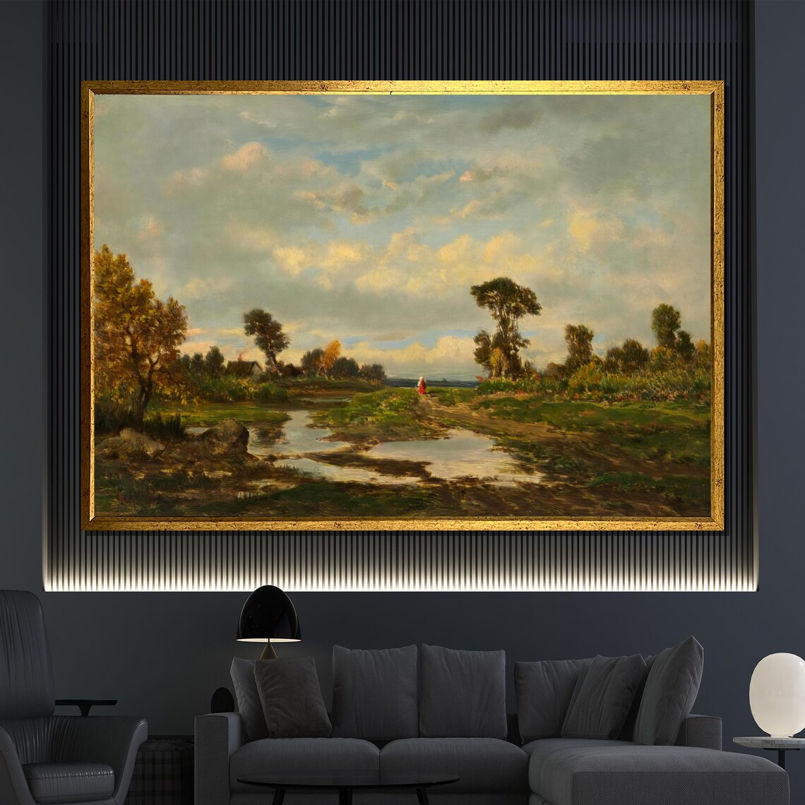 Charles Francois Daubigny Stream Meadow Cloudy Sky Landscape Poster
