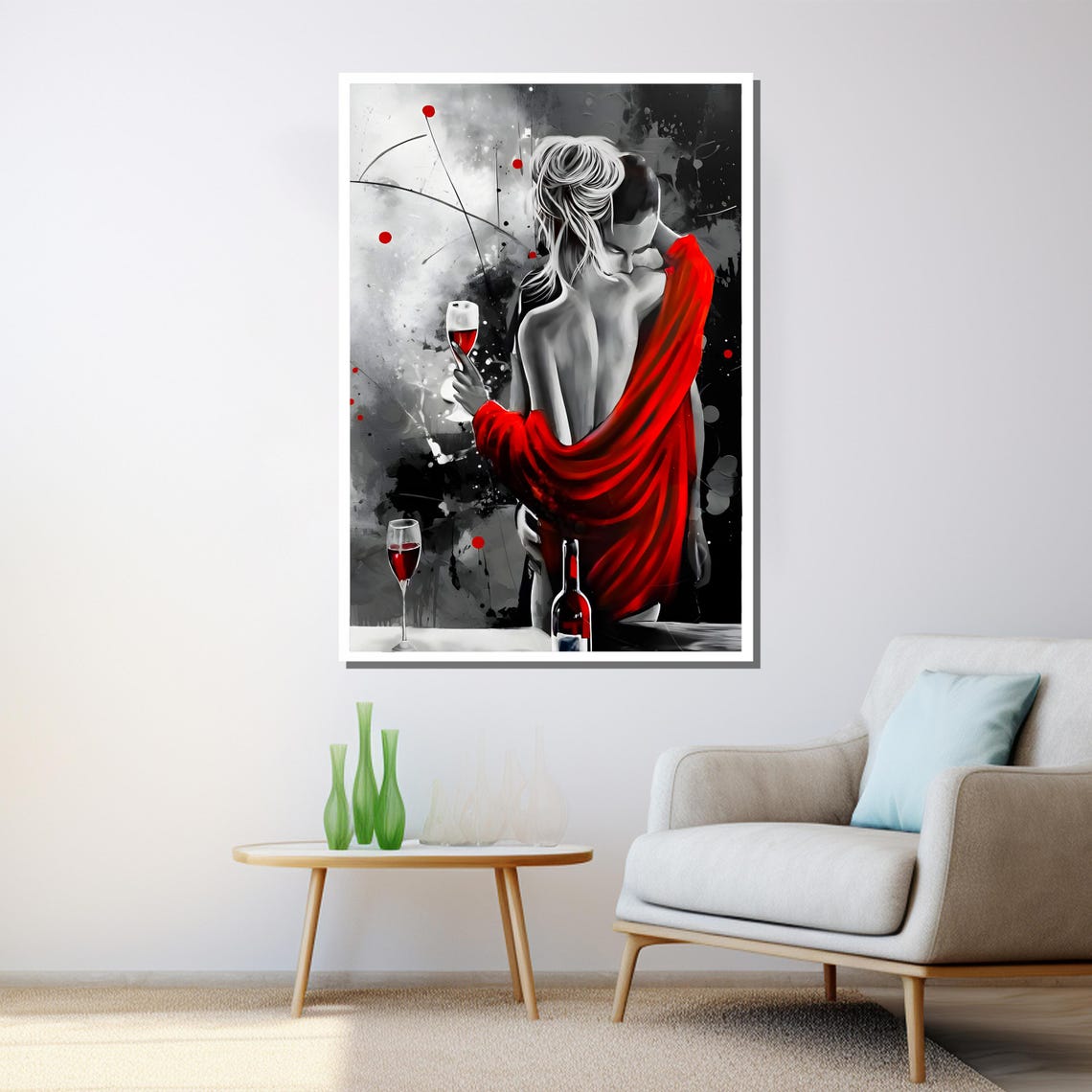 Red Black Abstract Couple Wine Glasses Passionate Painting Wall Poster - Image 3