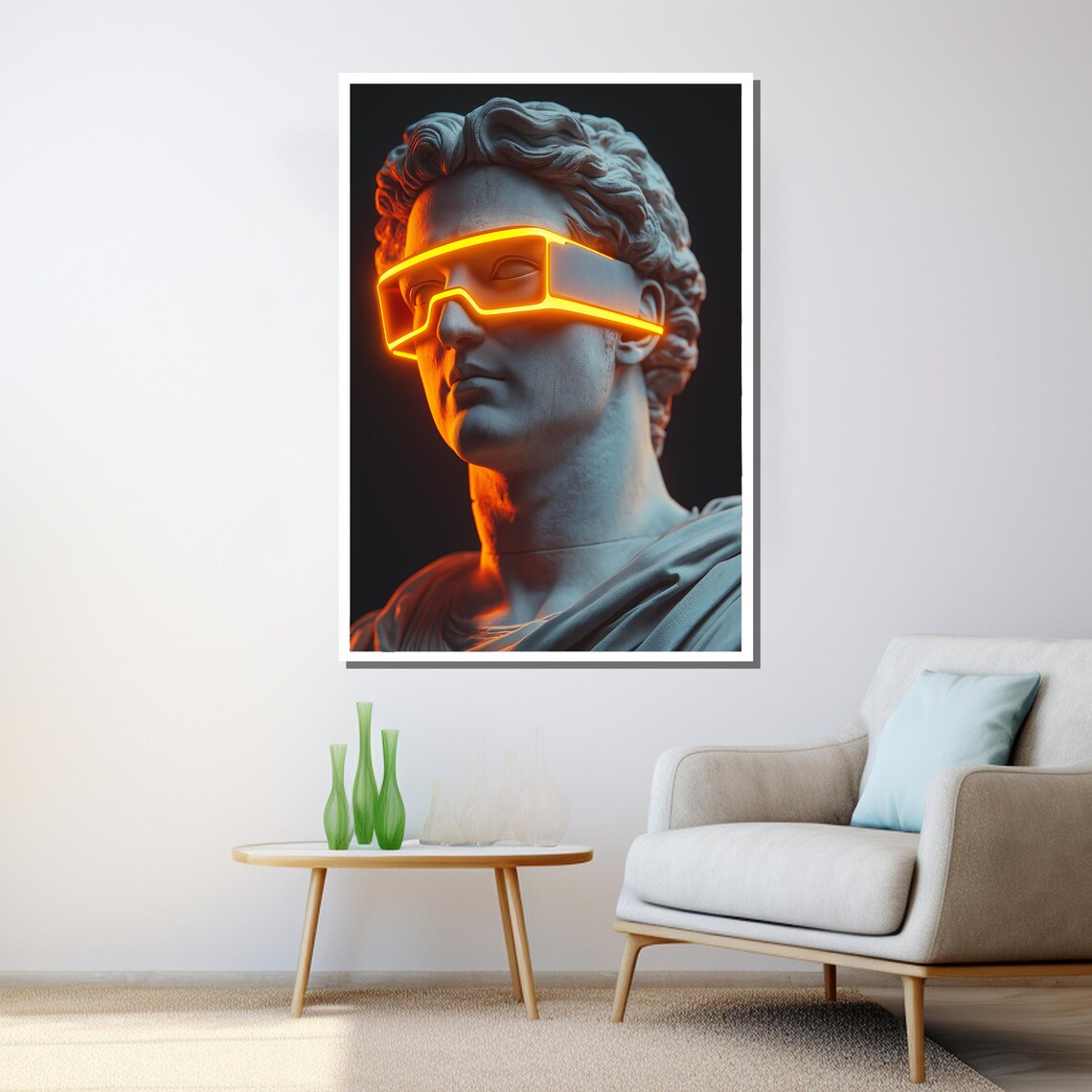 Greek Bust Statue Wearing Glowing Neon Glasses Modern Wall Poster - Image 3
