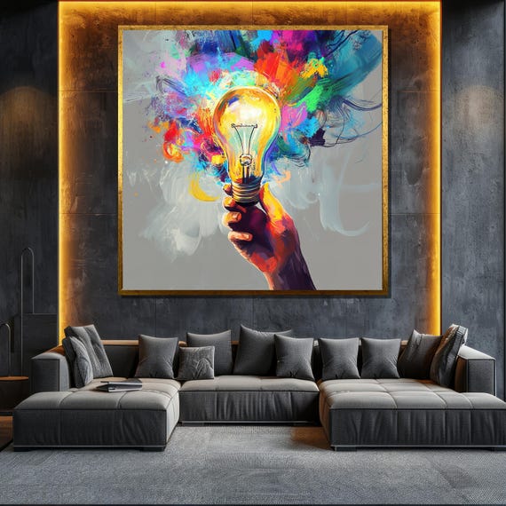 Creative Light Bulb Abstract Painting Colorful Modern Wall Art Unique Gift For Living Room Bold Home Decor