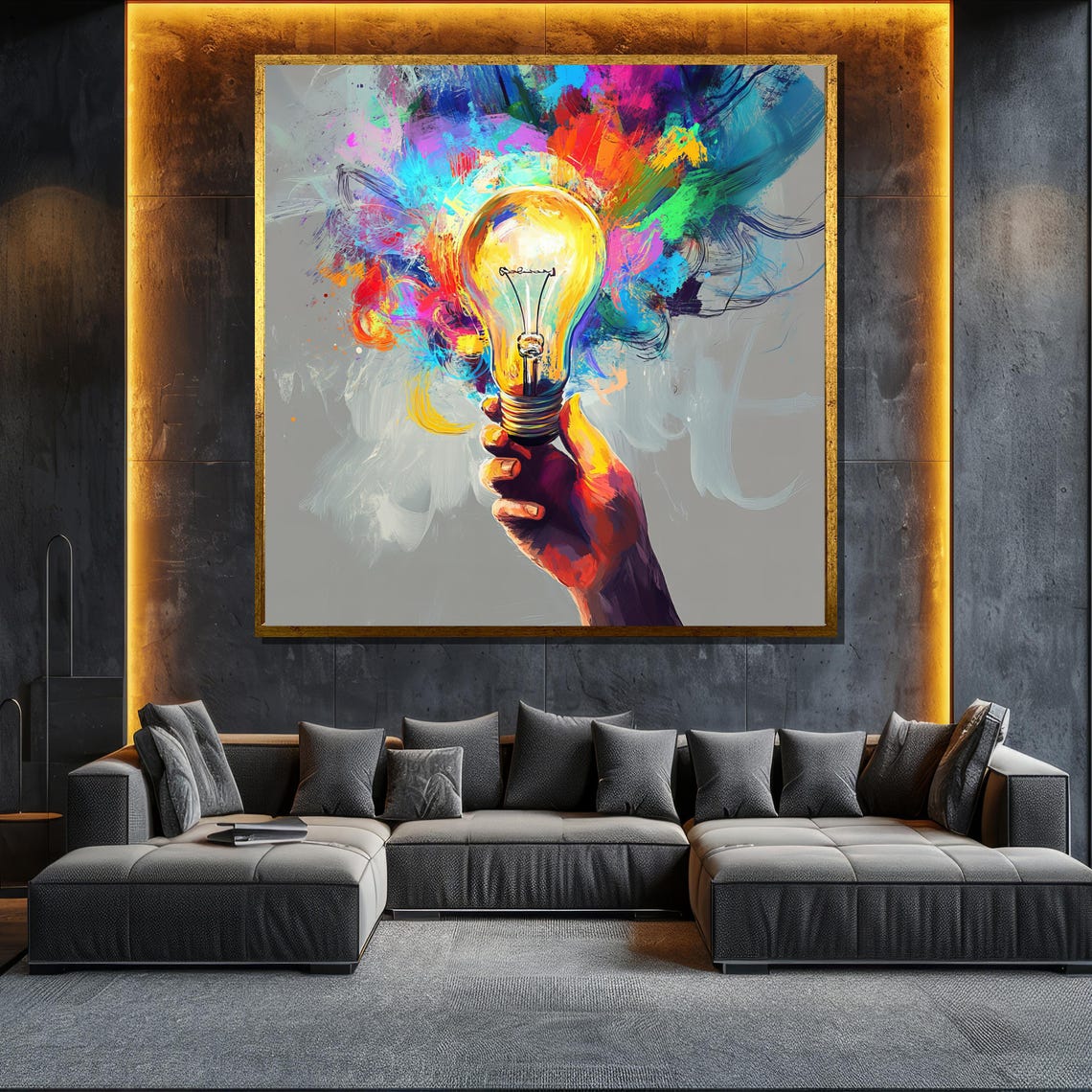 Creative Light Bulb Abstract Painting Colorful Modern Wall Art Unique Gift For Living Room Bold Home Decor