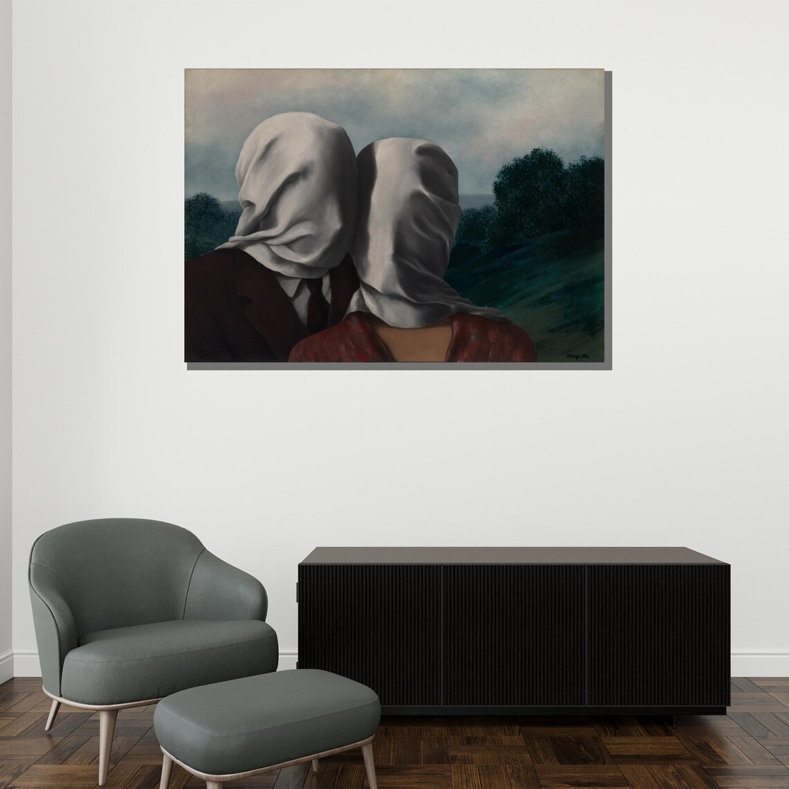 Ren Magritte The Lovers Cloth Covered Heads Embrace Surreal Poster - Image 2