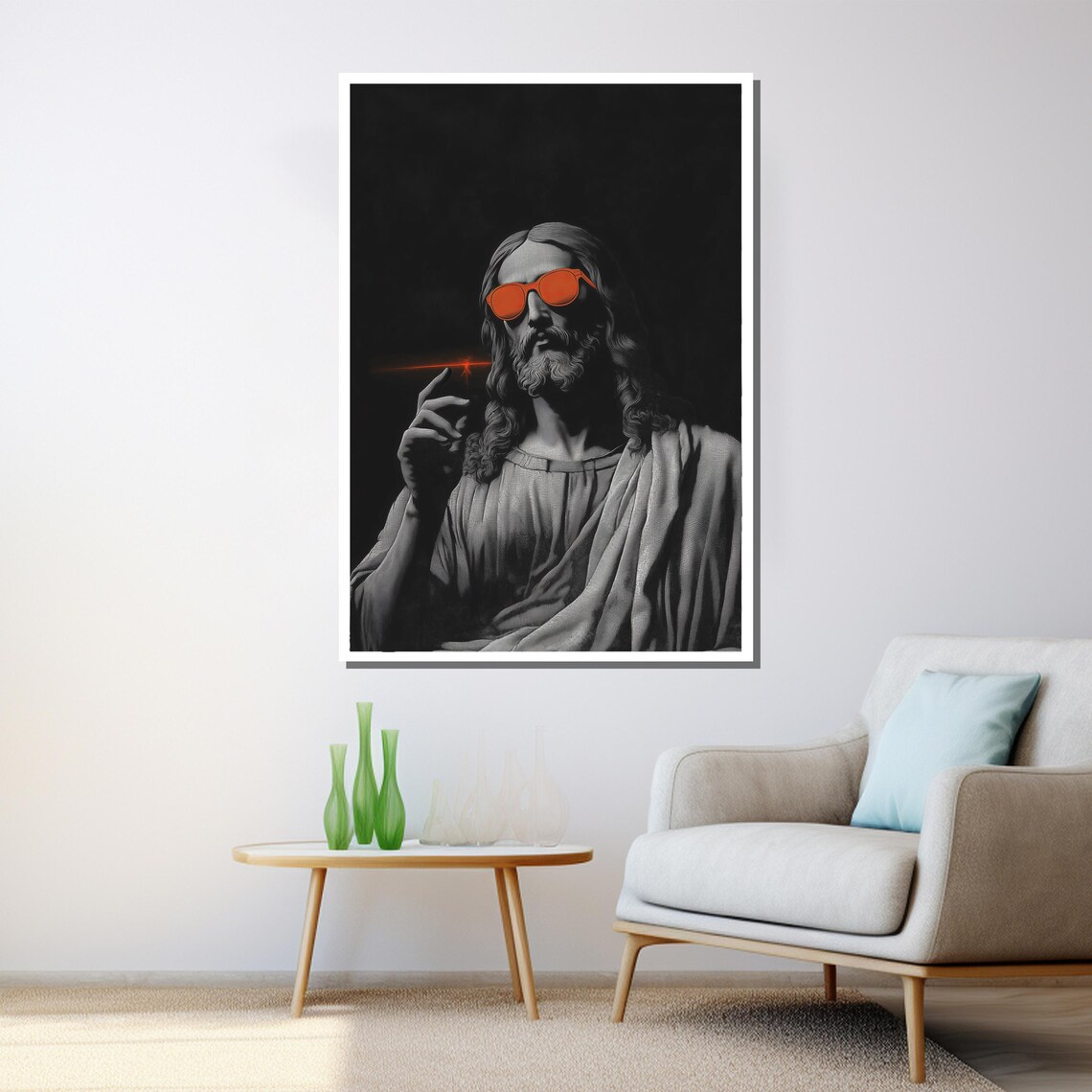 Jesus Wearing Red Sunglasses Black And White Pop Art Wall Poster - Image 3