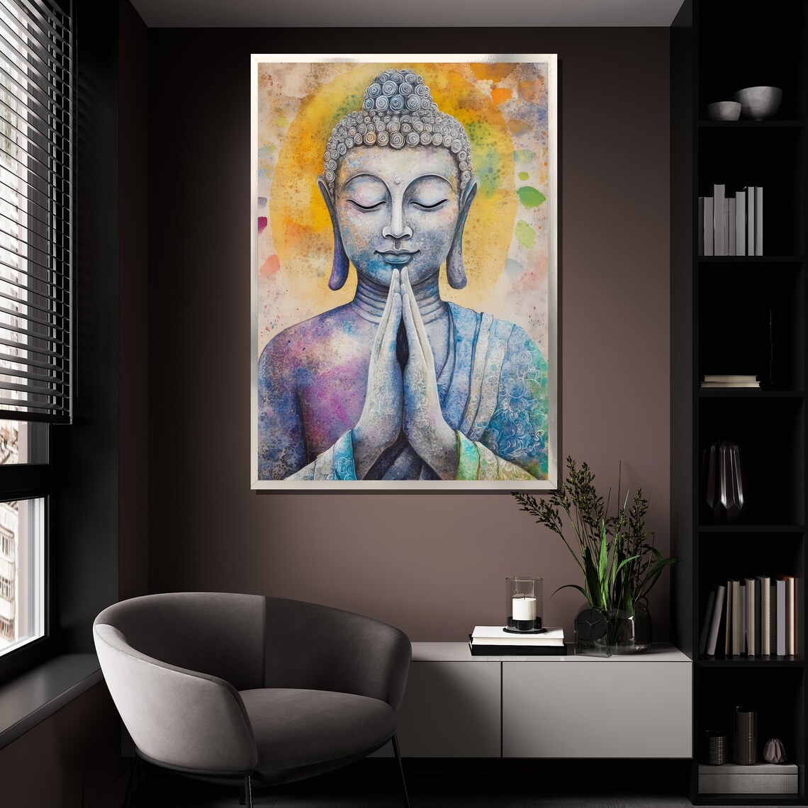 Colorful Watercolor Buddha Praying Hands Vibrant Spiritual Zen Art Poster - Image 4