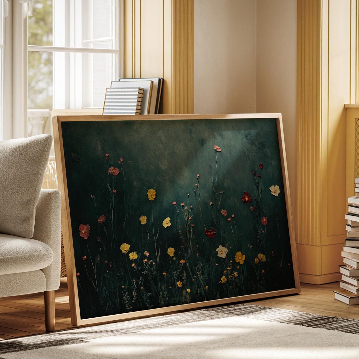 Dark Floral Meadow Vintage Botanical Art Print