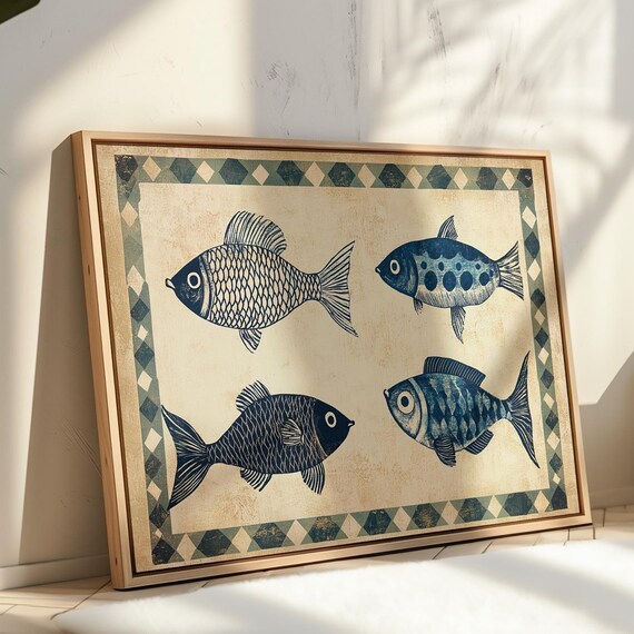 Coastal Blue Fish Wall Art Nautical Hangable Art For Beach House Rustic Ocean Themed Home Decor