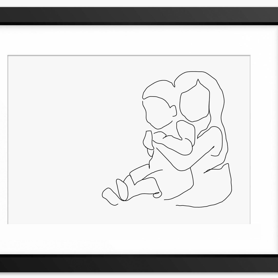 Tender Mother Cradling Child In Her Lap Minimalist Line Art Poster