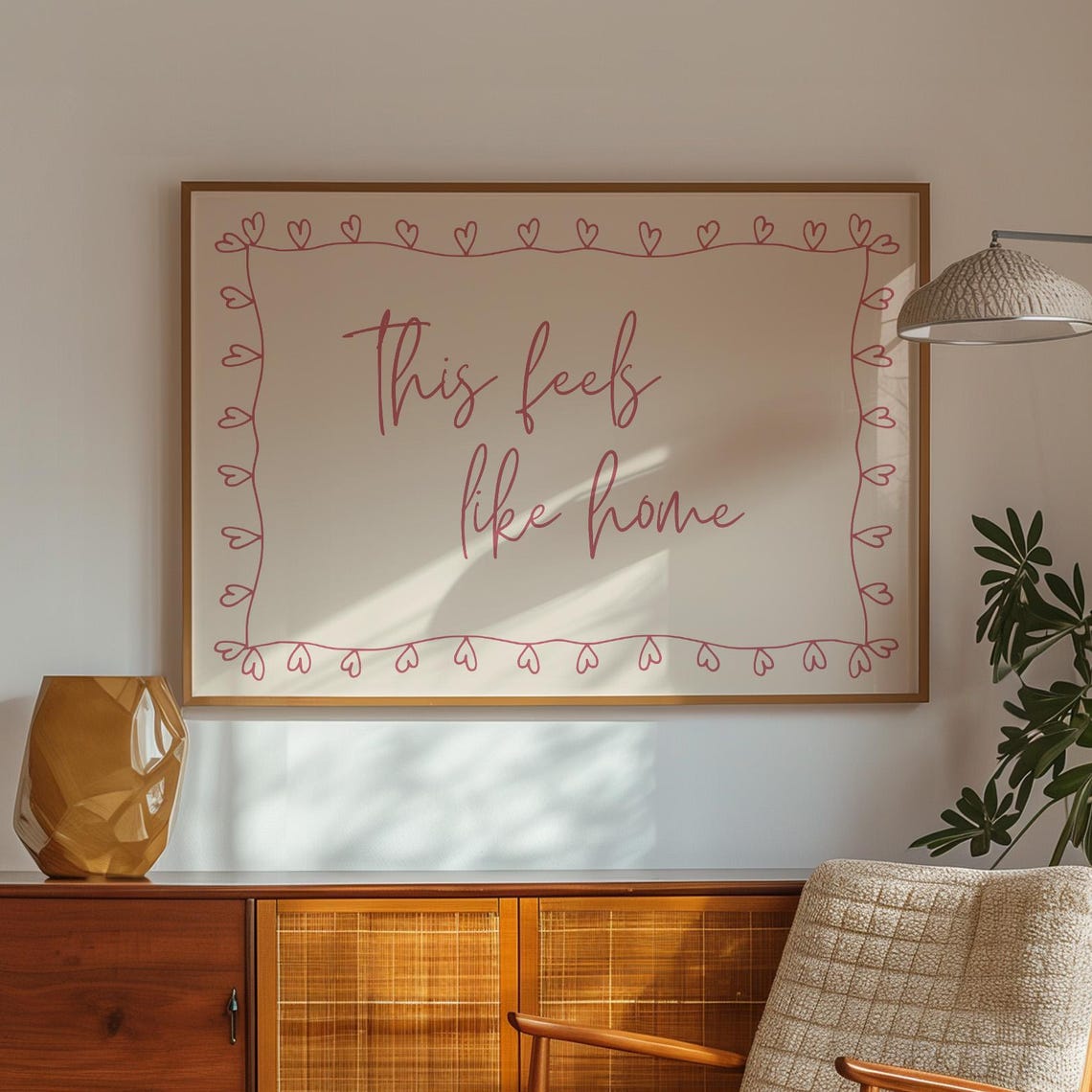 This Feels Like Home Red Heart Border Script Typography Poster