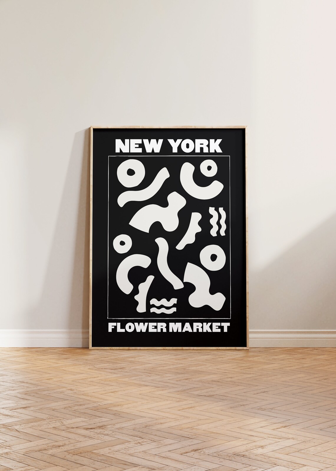 New York Flower Market Black and White Abstract Floral Art Poster