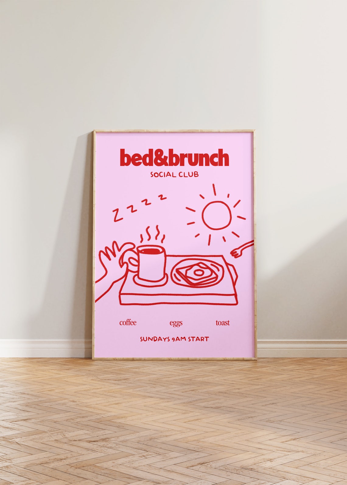 Kitchen Brunch Wall Art Print, Hand-Drawn Illustration